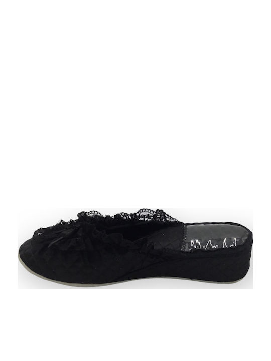 Leather Winter Women's Slippers Black