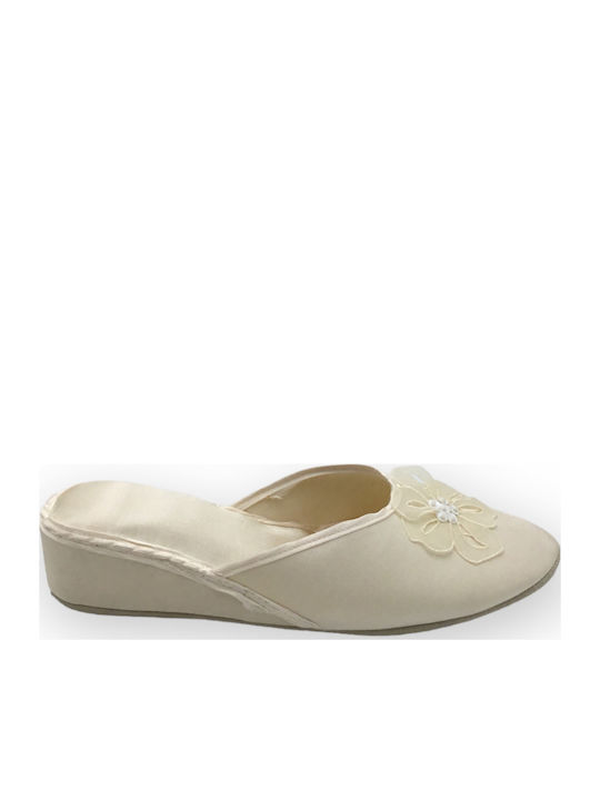 -beige Lederne Winter Damen Hausschuhe Beige