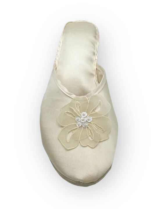 -beige Lederne Winter Damen Hausschuhe Beige