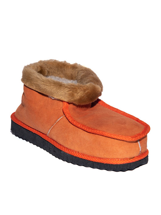 -leather Closed Leather Women's Slippers Orange