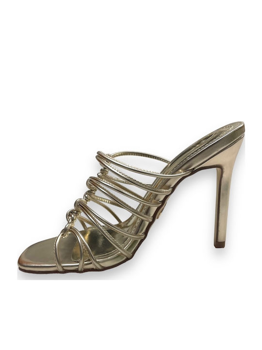 Mules with Chunky High Heel in Gold Color