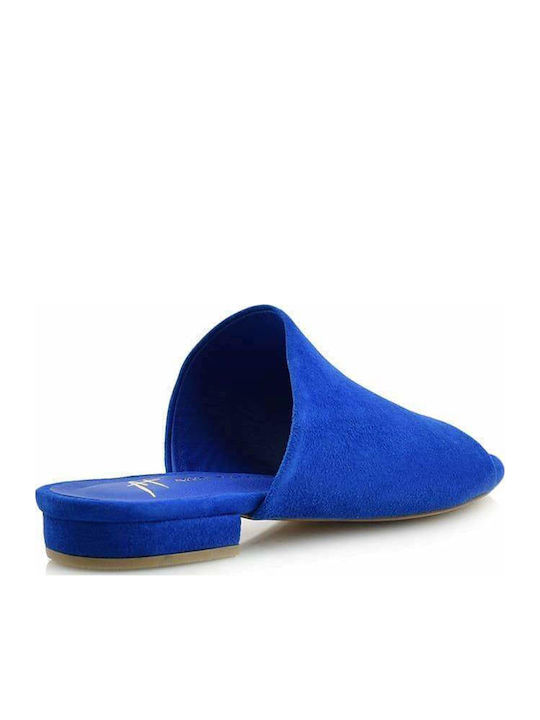 Designer Flat Δερμάτινα Mules σε Μπλε Χρώμα