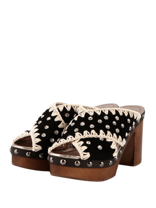 Mules mit Chunky Hoch Absatz in Schwarz Farbe