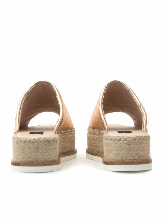 Leather Mules with High Heel in Gold Color