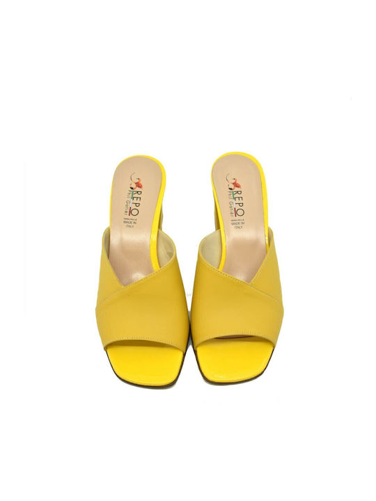 Leder Mules mit Chunky Hoch Absatz in Gelb Farbe