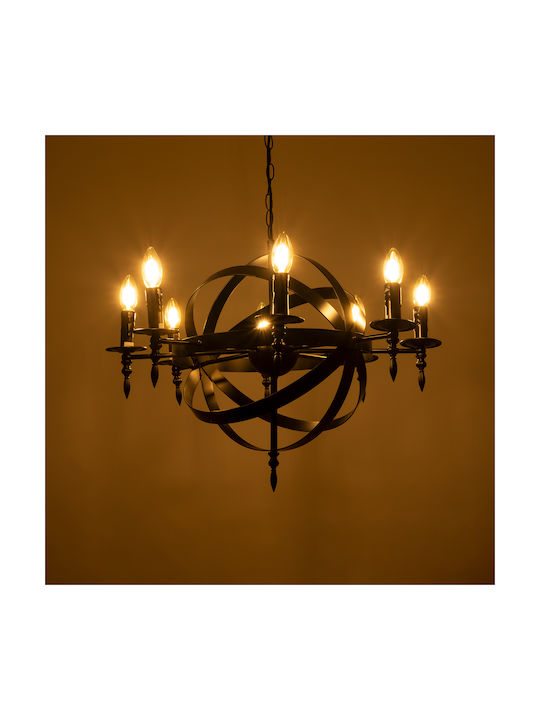 GloboStar Chandelier Candlestick 8xE14 Black 65cm 01003
