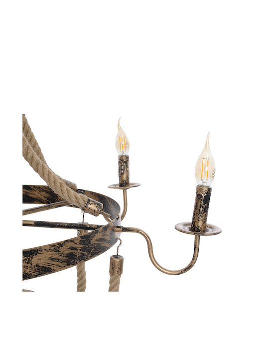 GloboStar Victorian Πολυέλαιος 6xE14 Ø76cm με Σχοινί Μπρούτζινος 01404