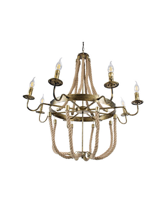 GloboStar Bavarian Полилей 8xE14 Ø87см с Въже Бронзов 01405