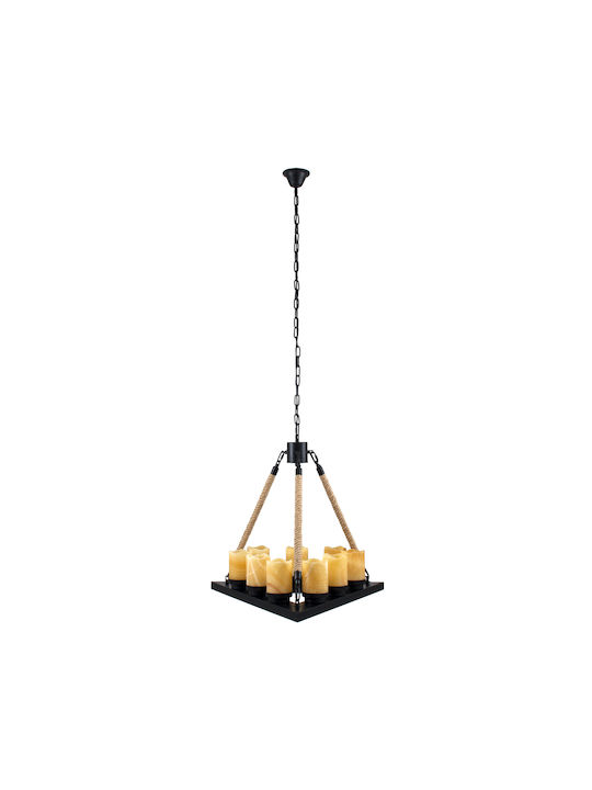 GloboStar Dome Πολυέλαιος 9xE27 Ø60cm με Σχοινί Μαύρος 10001021
