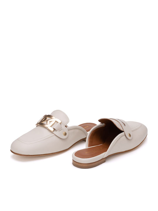 Flat Δερμάτινα Mules σε Μπεζ Χρώμα