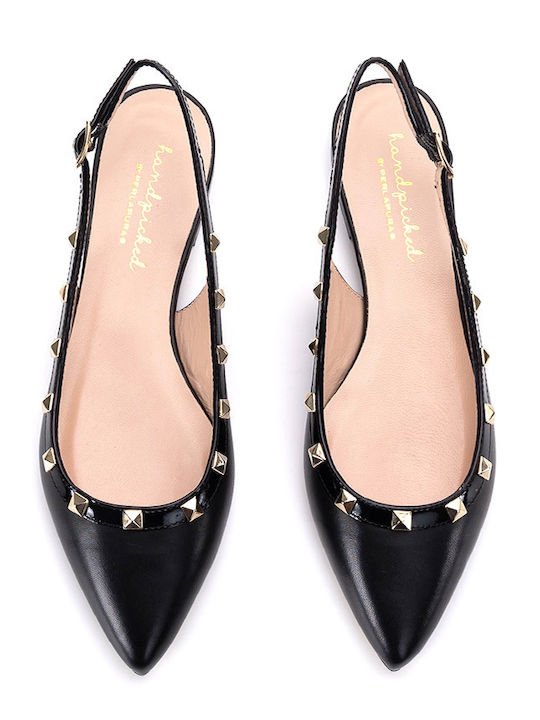 Δερμάτινες Γυναικείες Μπαλαρίνες Slingback σε Μαύρο Χρώμα