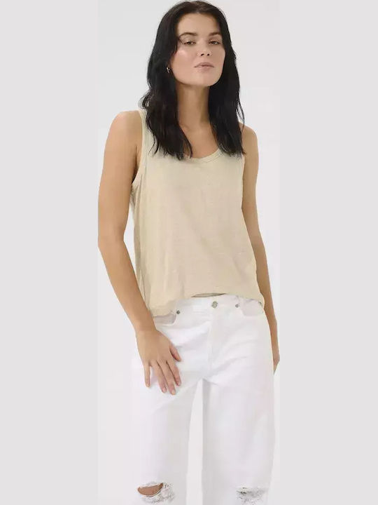 Women's Summer Blouse Linen Sleeveless Oatmeal Melange