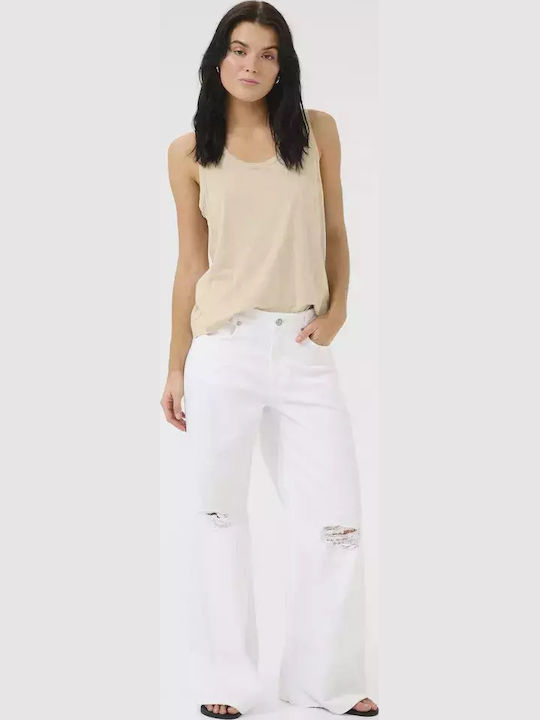 Women's Summer Blouse Linen Sleeveless Oatmeal Melange