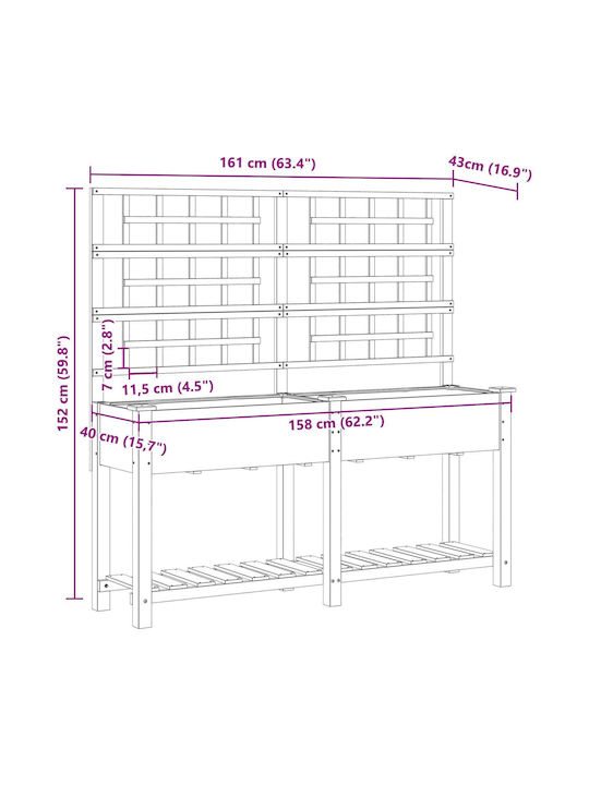 vidaXL Pot Wooden 161x43x152cm.