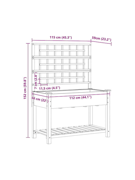 vidaXL Pot Wooden 115x59x152cm.