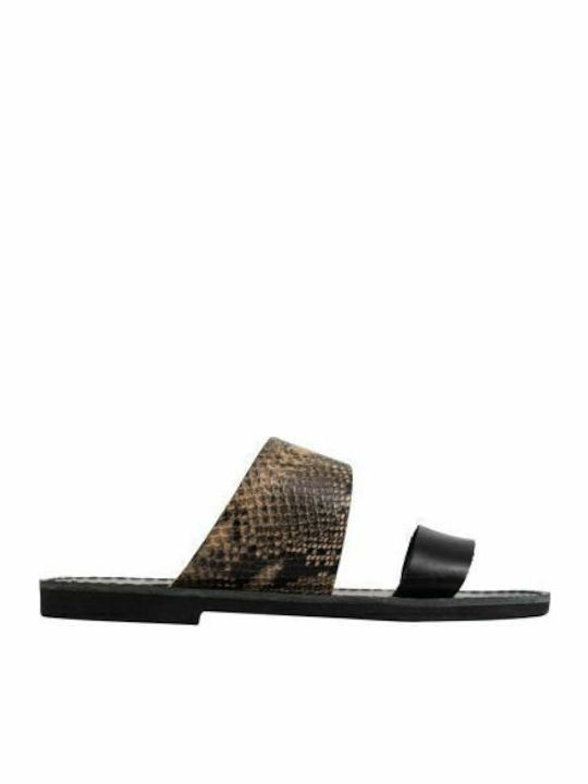 Leather Women's Flat Sandals in Brown Color