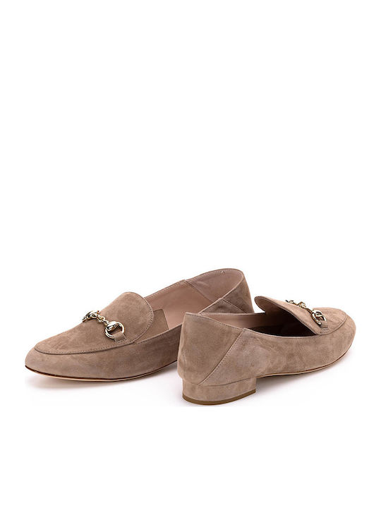 Leather Women's Moccasins in Beige Color