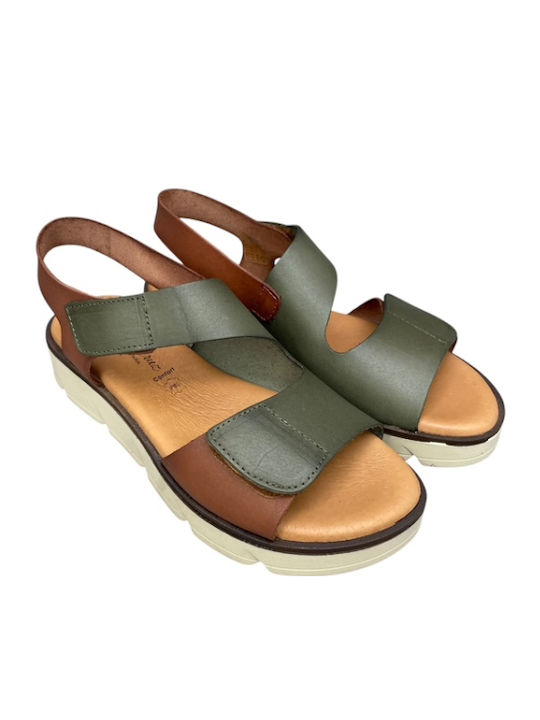 Leder Flache Sandalen für Damen Anatomisch Flatforms in Grün Farbe