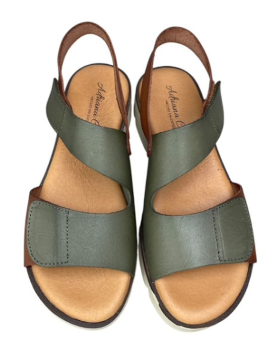 Leder Flache Sandalen für Damen Anatomisch Flatforms in Grün Farbe