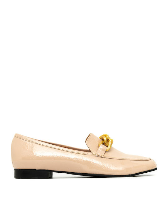 Satin Chain Ap Leather Women's Moccasins in Beige Color