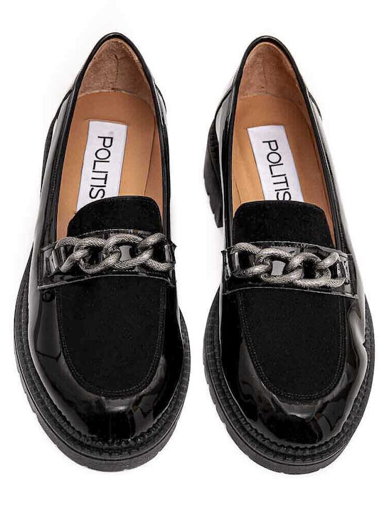 Leather Women's Loafers in Black Color
