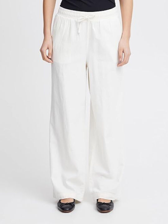 Women's Linen Trousers with Elastic Loose Fit Cloud Dancer