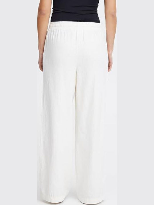 Women's Linen Trousers with Elastic Loose Fit Cloud Dancer