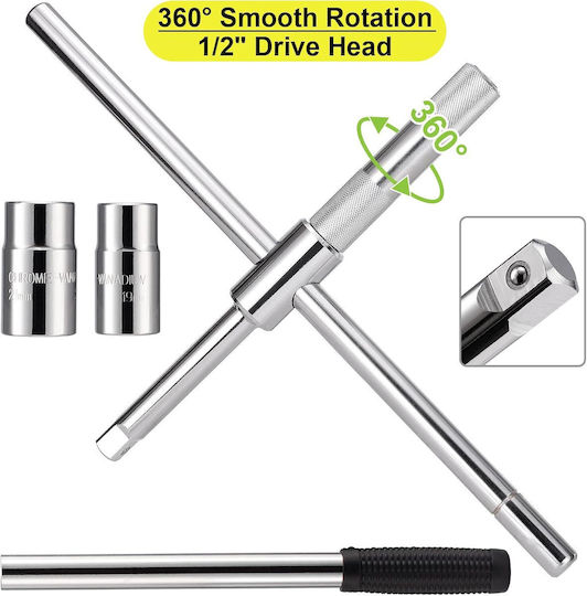Universală Cheie de Roți Onuvio cu Set de Tubulare și Cutie de Transport pentru Piulițe de Anvelope cu Dimensiuni de 17/19 mm și 21/23 mm Pârghie Lungă Rezistentă și Retractabilă Ideală pentru Înlocuirea Anvelopelor la Auto Furgonete
