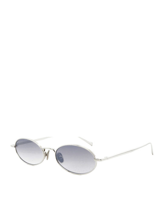 Unisex Sunglasses with Silver Metal Frame and Light Blue Gradient Mirror Lens