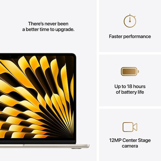 Apple MacBook Air 15.3" IPS Retina Display (M4-10-ядрен/16GB/256GB SSD/10-Core GPU) с Apple зарядно устройство 35W Двоен Порт Starlight (Международен Английски Език)