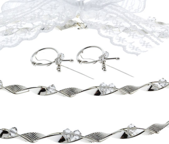 Ръчно изработени посребрени сватбени корони с кристали Swarovski 222 E