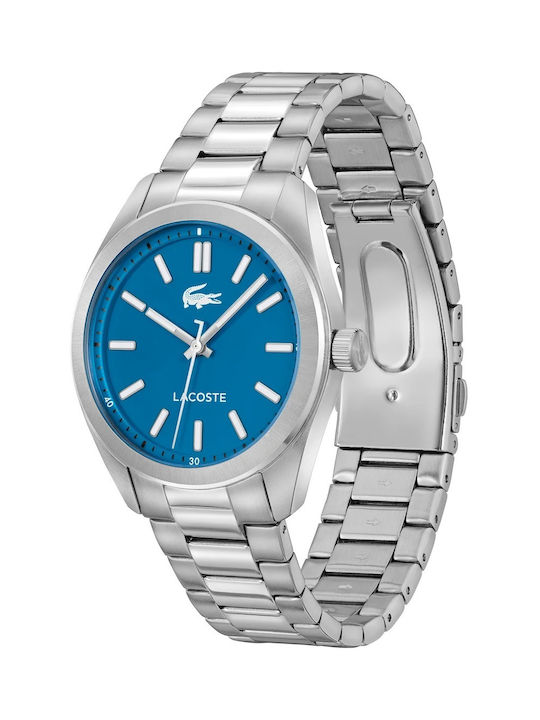 Lacoste Ανδρικό Ρολόι 40mm Μπαταρίας με Ασημί Μεταλλικό Μπρασελέ