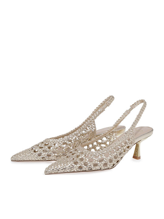 Synthetic Leather Gold Low Heels Selena 851
