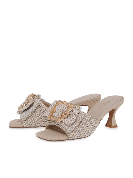 Mules with High Heel in Beige Color
