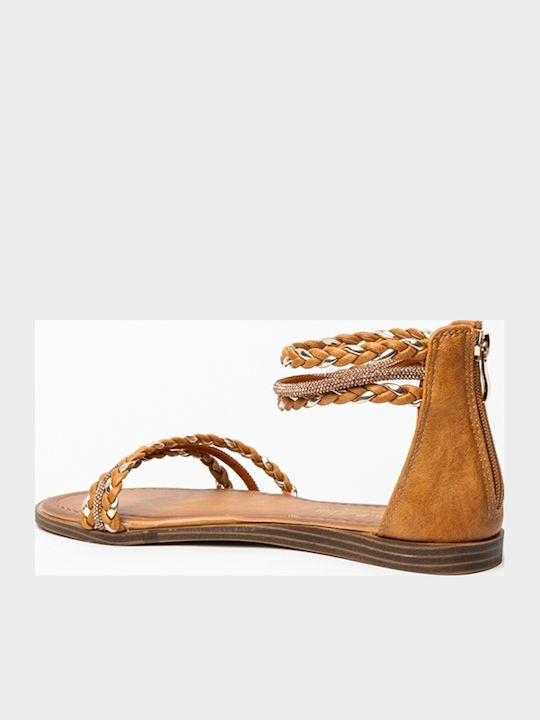 Flache Sandalen für Damen mit Riemen in Braun Farbe
