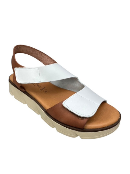Δερμάτινα Γυναικεία Ανατομικά Σανδάλια Flatforms Λευκά