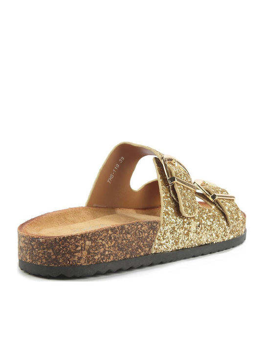 Flache Sandalen für Damen in Gold Farbe