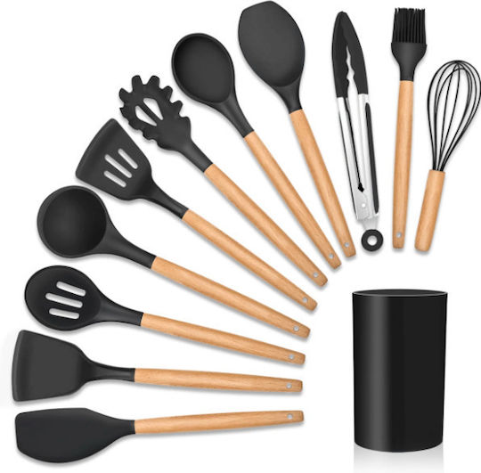 Silicone Cooking Utensil Set Black 11pcs