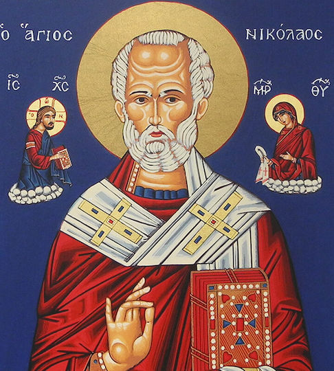 Άγιος Νικόλαος Ξύλινη Εικόνα Μπλε Φόντο 24x18cm