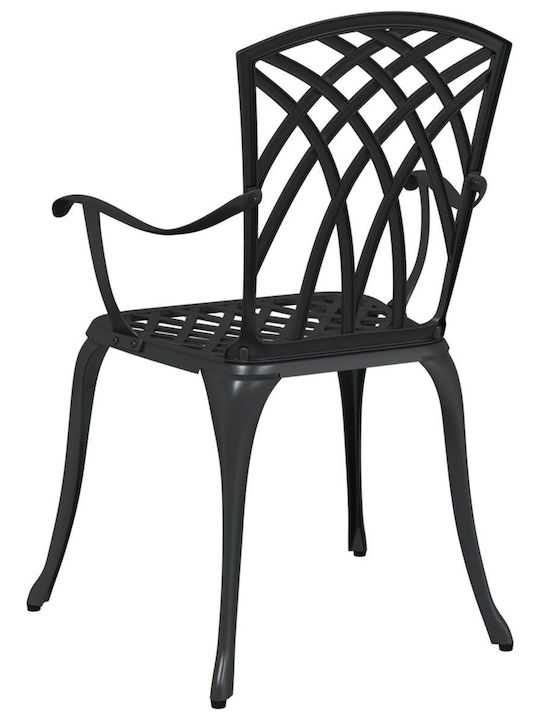 Outdoor Chair Aluminum Black Velvet-Black Metal with Cushion 2pcs 54x51x88cm