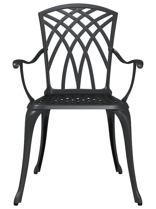 Outdoor Chair Aluminum Black Velvet-Black Metal with Cushion 2pcs 54x51x88cm