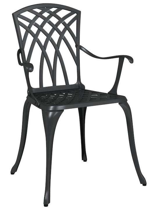 Outdoor Chair Aluminum Black Velvet-Black Metal with Cushion 2pcs 54x51x88cm