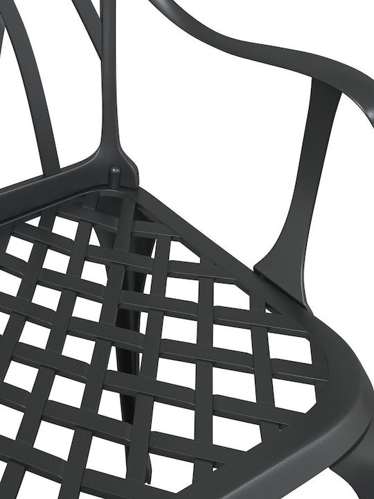 Outdoor Chair Aluminum Black Velvet-Black Metal with Cushion 2pcs 54x51x88cm