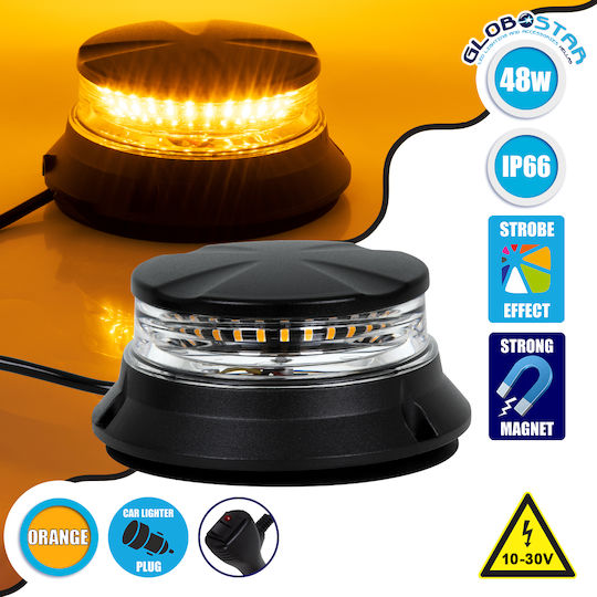 GloboStar Pro Series Φάρος Σήμανσης Οχήματος Οδικής Βοήθείας για Αυτοκίνητα & Φορτηγά 6 Προγραμμάτων Φωτισμού LED 10-30V - Πορτοκαλί