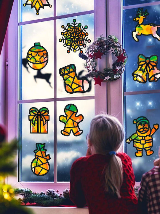 DIY-Weihnachtsfensterdekorationen Set 12 Stück Bunte Papierbilder