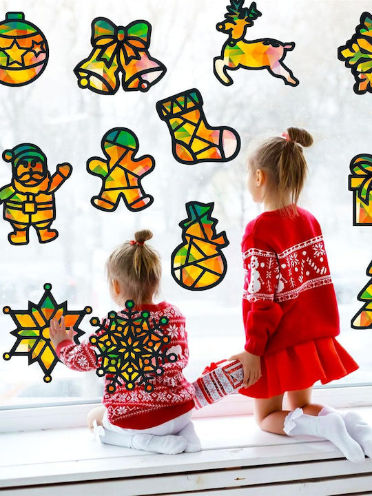 DIY-Weihnachtsfensterdekorationen Set 12 Stück Bunte Papierbilder