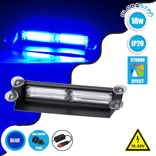 GloboStar Μπάρα Σήμανσης Αυτοκινήτου LED 10 - 30V Αδιάβροχη με Μπλε Φωτισμό