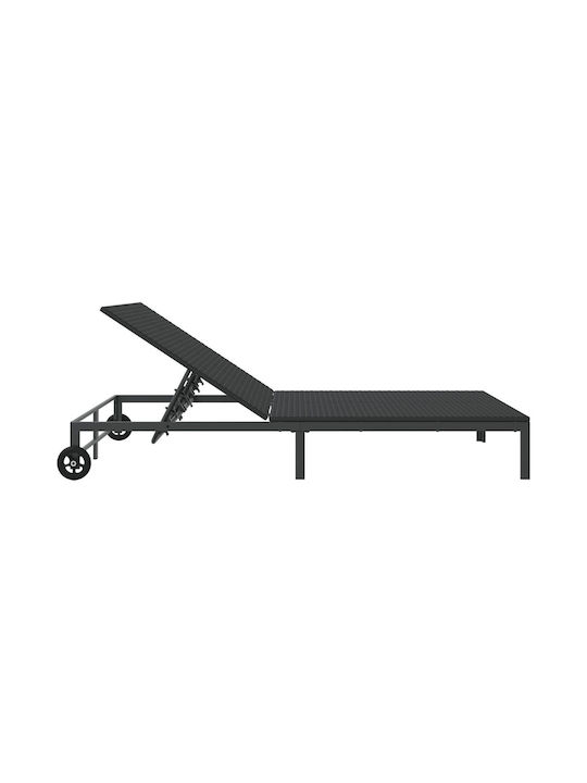 Ξαπλώστρα Διπλή Rattan με Ρόδες Μαύρη 109x200x27.5εκ.