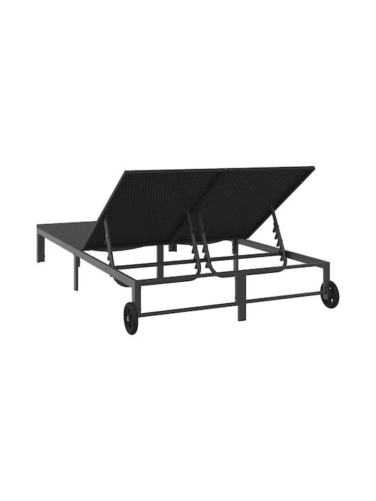 Liegestuhl Doppelter Rattan mit Rädern Schwarz 109x200x27.5cm.