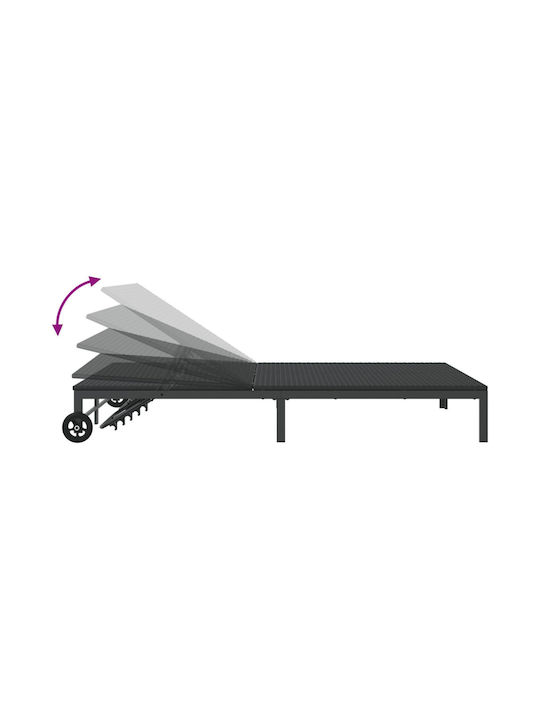 Liegestuhl Doppelter Rattan mit Rädern Schwarz 109x200x27.5cm.